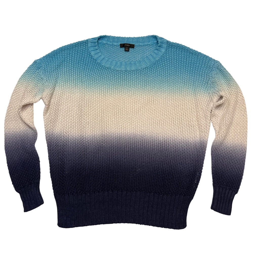 J. Crew Blue Ombre 100% Linen Knit Crewneck‎ Pullover Sweater Size S